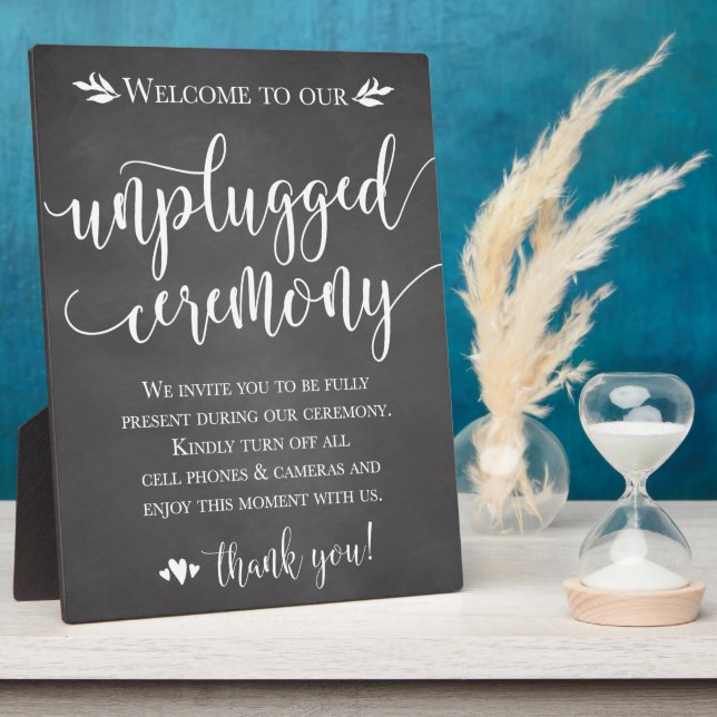 Unplugged Wedding Ceremony Sign Plaque 8x10 (Side)