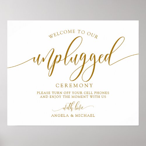 Unplugged Wedding Ceremony _Typography_ Dusty Blue Poster