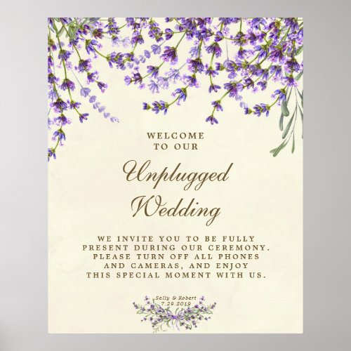 unplugged wedding sign Lavender purple floral