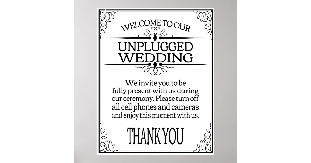 Unplugged Wedding sign print | Zazzle
