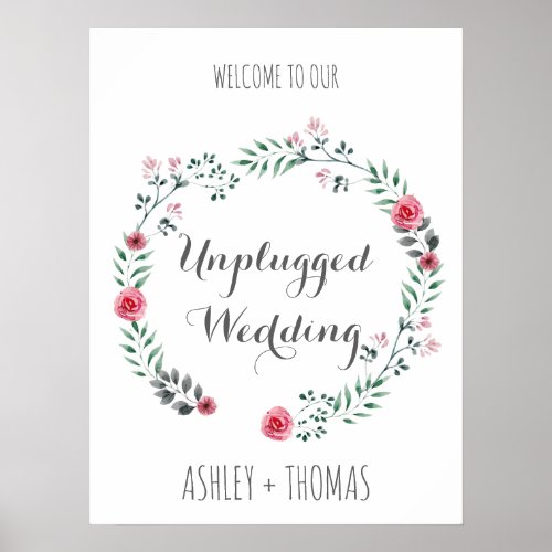 UNPLUGGED Wedding welcome floral calligraphy sign