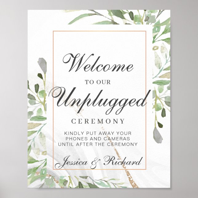 Unplugged Wedding Welcome Poster Sign (Front)