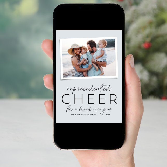 Unprecedented cheer happy 2026 blue New Year card (Front Digital)