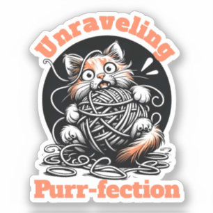 Unraveling Purr-fection: Cute Cat Tangled in Yarn Sticker