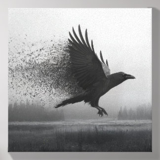 Unraveling - Raven in the Mist Canvas Photo Tile