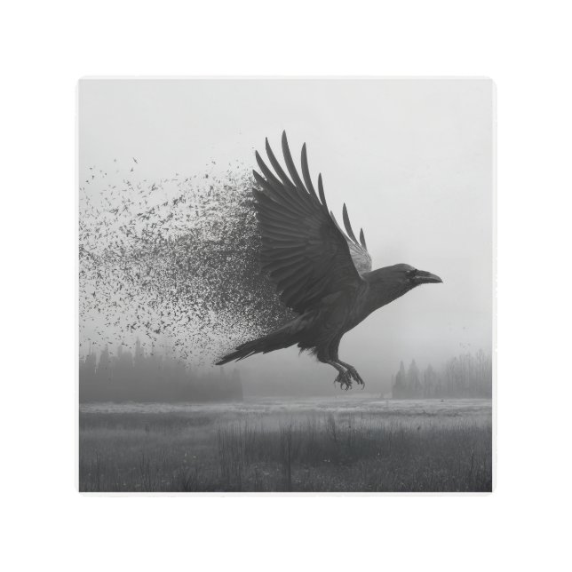 Unraveling - Raven in the Mist Metal Print (Front)