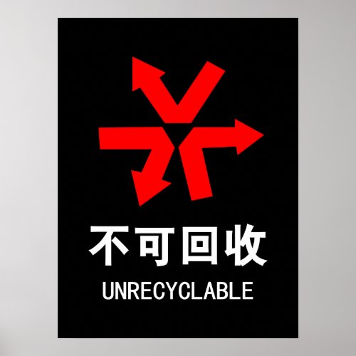 Unrecyclable  Chinese Language Hanzi Sign