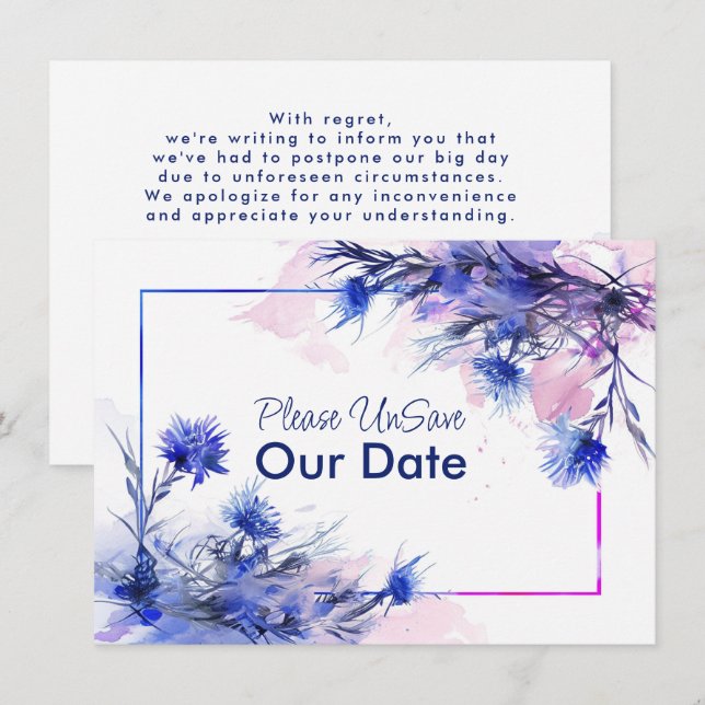UnSave our Date, funny Cornflower Reverie  Announcement (Front/Back)