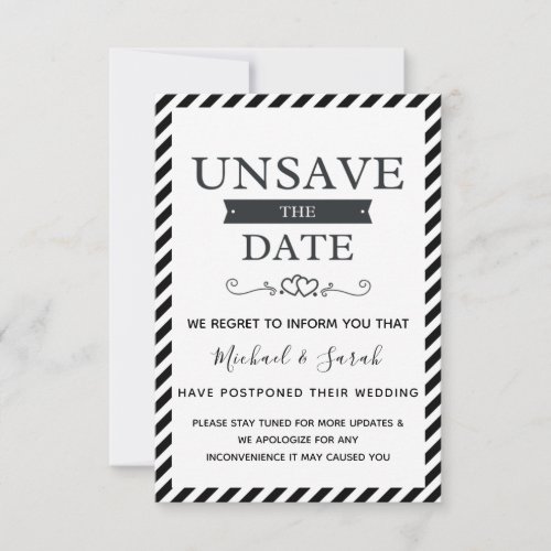 Unsave the Date Change of Plan Black White Classic Save The Date