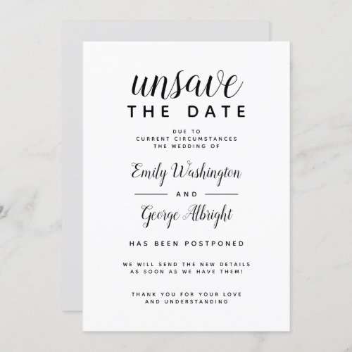 Unsave The Date Formal New Date Announcement