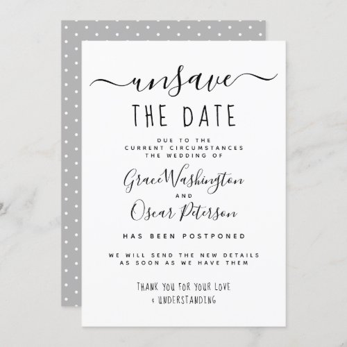 Unsave The Date Handwritten Wedding Postponed Invitation