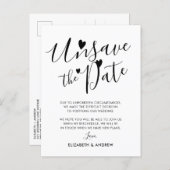 Unsave the Date Hearts Wedding Postponement Announcement Postcard (Front/Back)