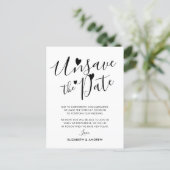 Unsave the Date Hearts Wedding Postponement Announcement Postcard (Standing Front)