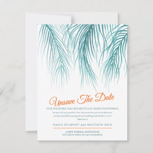 Unsave the date wedding change of plan blue palm save the date