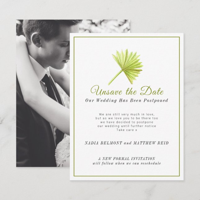 Unsave the date wedding change of plan postponed save the date (Front/Back)