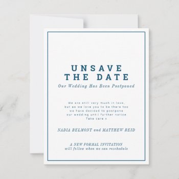 Unsave The Date Wedding Change Of Plan Postponed Save The Date by mylittleedenweddings at Zazzle