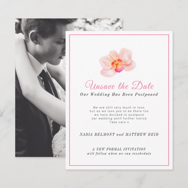 Unsave the date wedding change of plan postponed save the date (Front/Back)