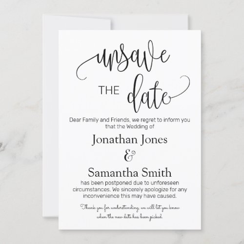 Unsave the dates wedding date change minimalist in invitation