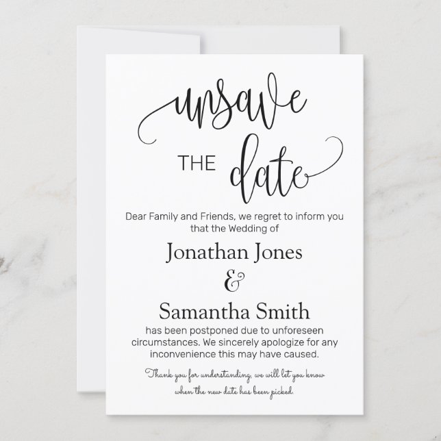 Unsave the dates wedding date change minimalist in invitation (Front)