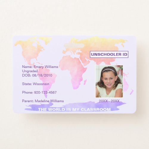 Unschooler Student ID World Map Badge