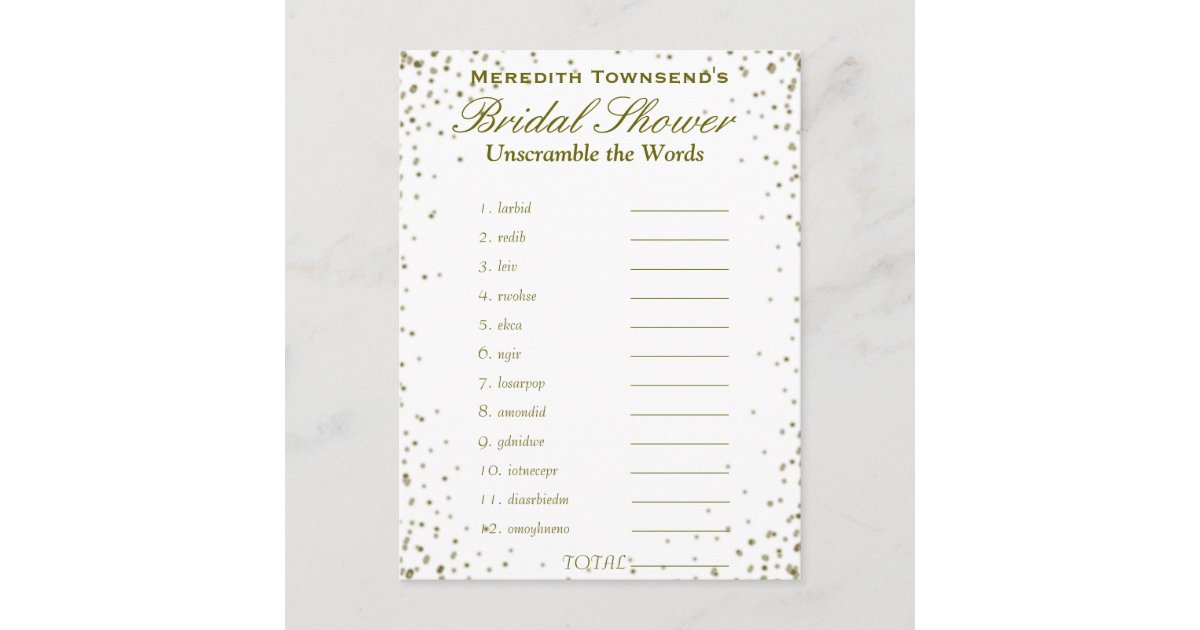 Unscramble the Words Gold Confetti Invitation Postcard Zazzle