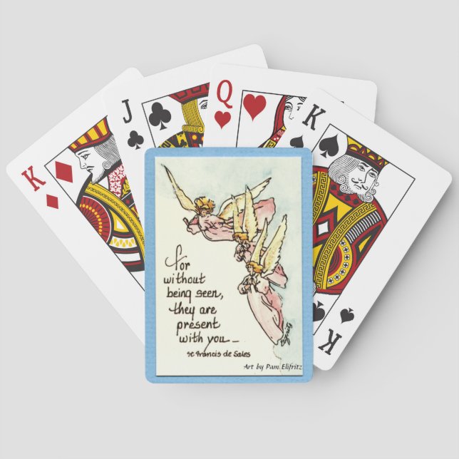 Unseen Guardian Angels text Gentle Angels in Cloud Poker Cards (Back)