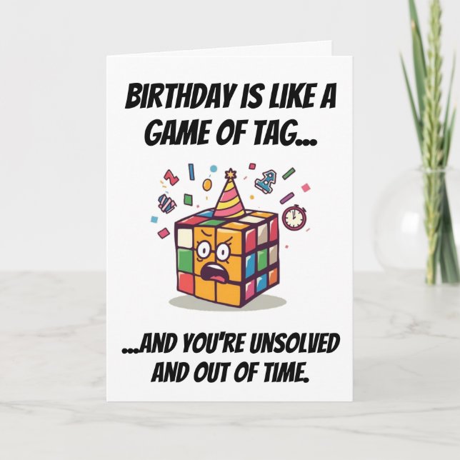 Unsolved Birthday Speedcube Funny Tag Joke  Card (Front)