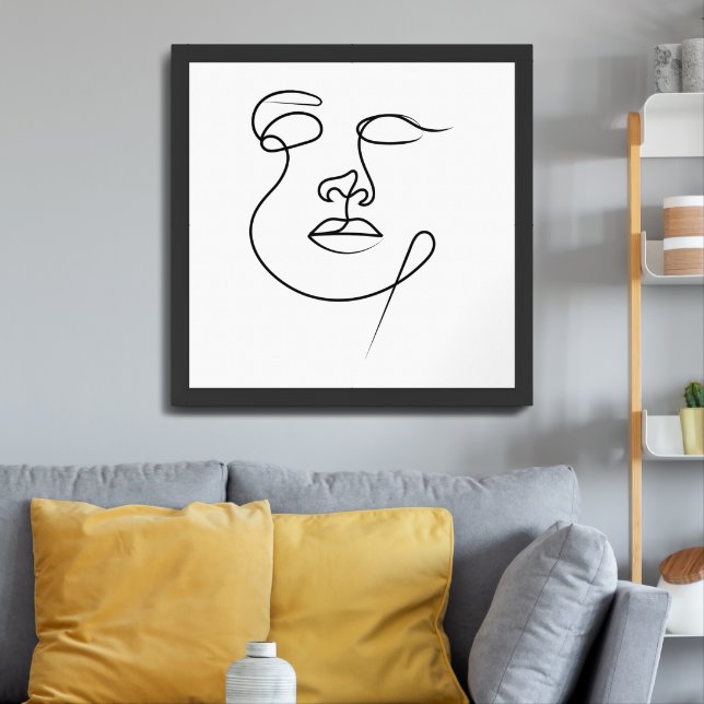 Unspoken – Minimalist Abstract One-Line Face Art Framed Art (Living Room 3)