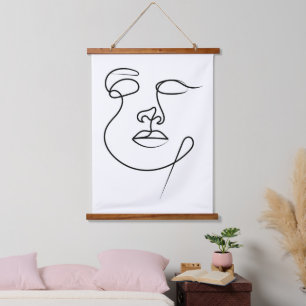 Unspoken – Minimalist Abstract One-Line Face Art Hanging Tapestry