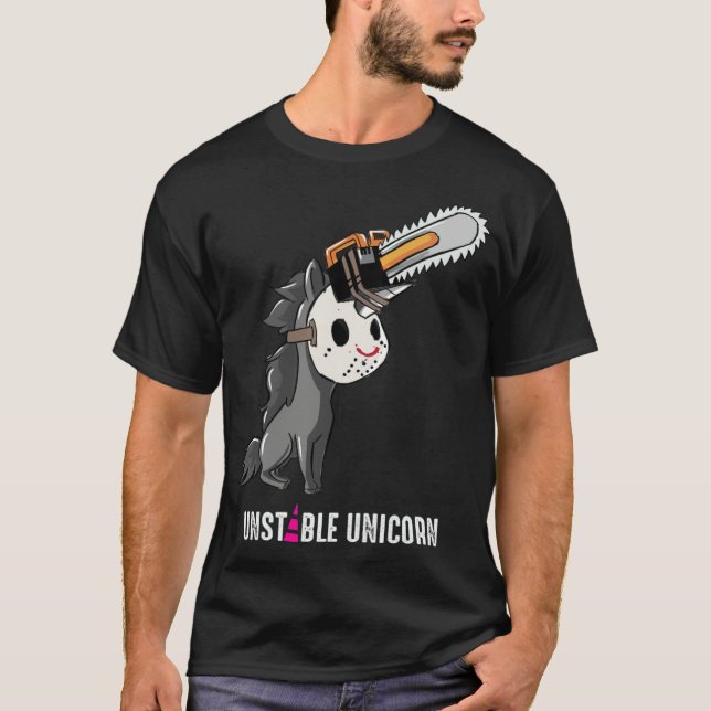 Unstable Unicorn, Chainsaw, Halloween couple  T-Shirt (Front)