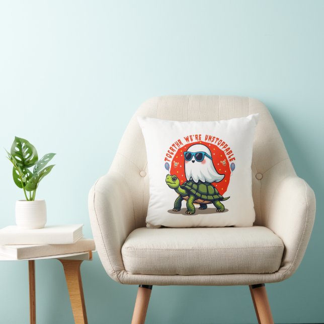 Unstoppable Ghost and Turtle Adventure Design  Throw Pillow (Chair)