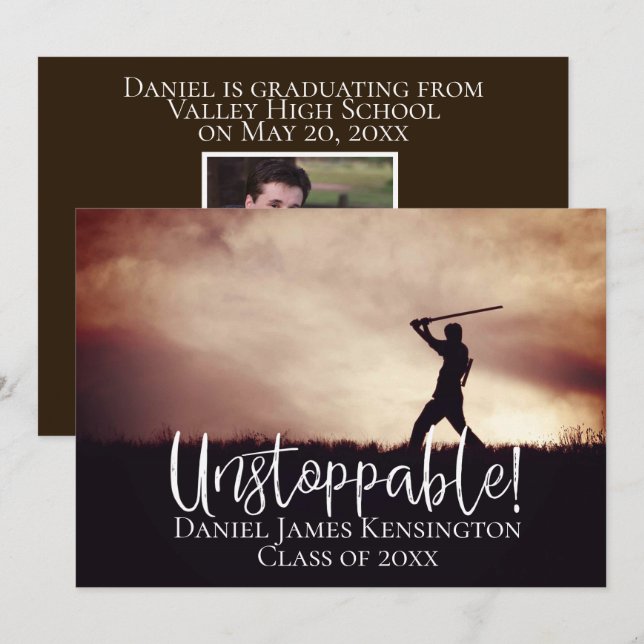 Unstoppable Modern Grad Photo Classic Graduation Invitation (Front/Back)