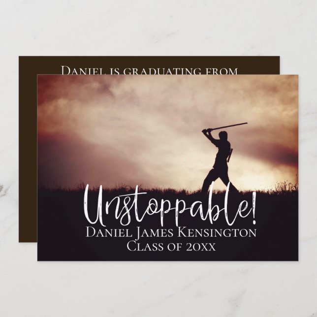 Unstoppable Modern Grad Photo Classic Graduation Invitation (Front/Back)