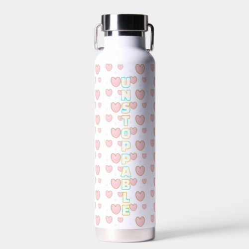 UNSTOPPABLE Motivational Kawaii Pink Heart Water Bottle