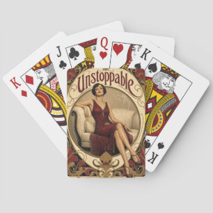 Unstoppable Poised Woman in Art Nouveau Style Poker Cards