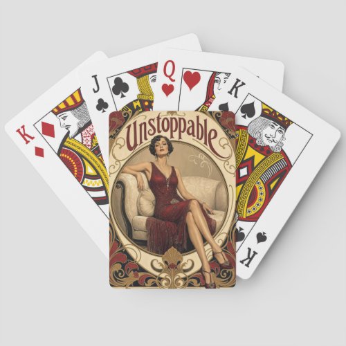 Unstoppable Poised Woman in Art Nouveau Style Poker Cards