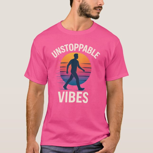 Unstoppable Vibes Retro Sunset Silhouette T-Shirt (Front)