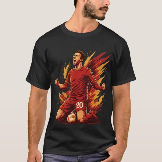  Unstoppable Victory – Bold Red Soccer Celebration T-Shirt (Front)