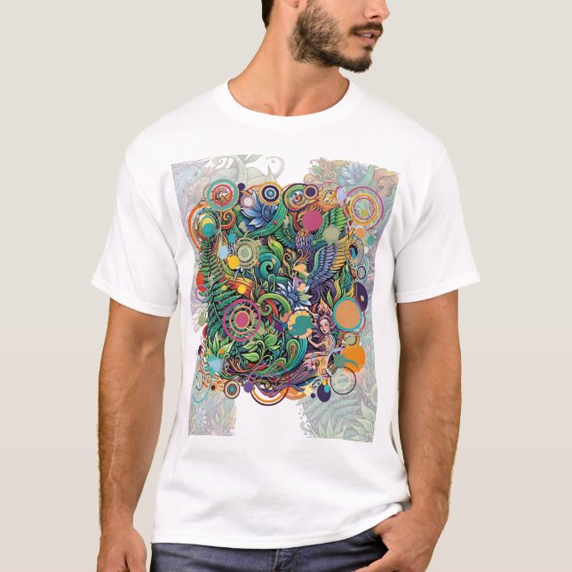 Untamed Bloom with Circular Accents T-Shirt (Front)