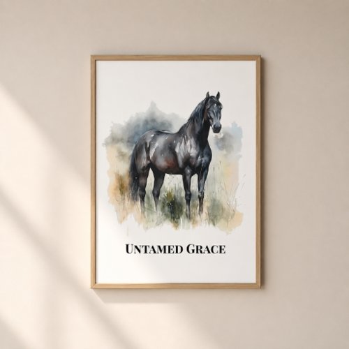 Untamed Grace Black Horse Watercolor Wall Art