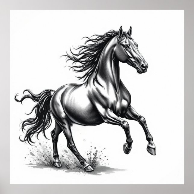 Untamed Grace: Horse Charcoal Art Poster (Front)