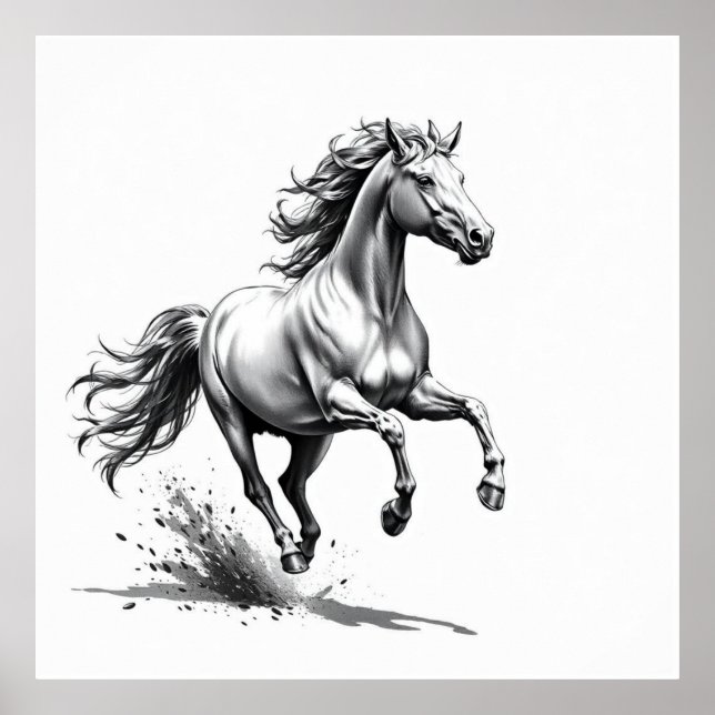 Untamed Grace: Horse Charcoal Art Poster (Front)