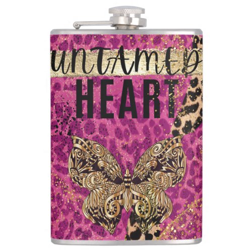 Untamed heart leopard print  sassy design flask