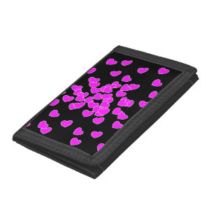 Untamed Hearts, Striking Pink And Black Tri-fold Wallet