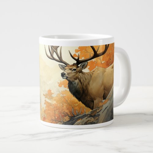 Untamed Splendor Majestic Elk in Autumn Giant Coffee Mug