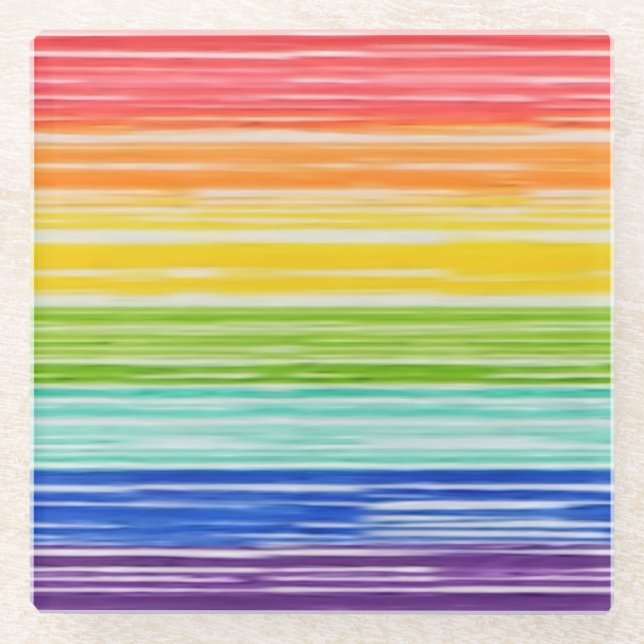 Untidy rainbow stripes glass coaster (Front)