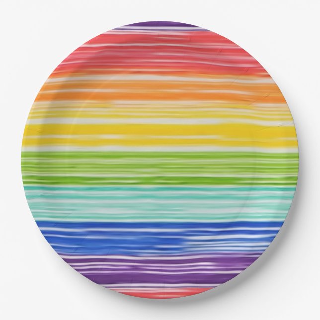 Untidy rainbow stripes paper plates (Front)