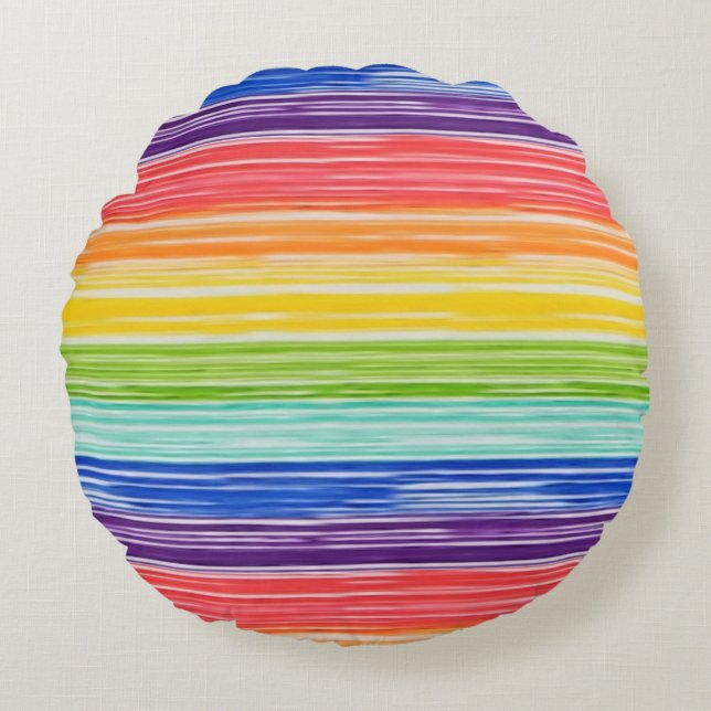 Untidy rainbow stripes round pillow (Front)
