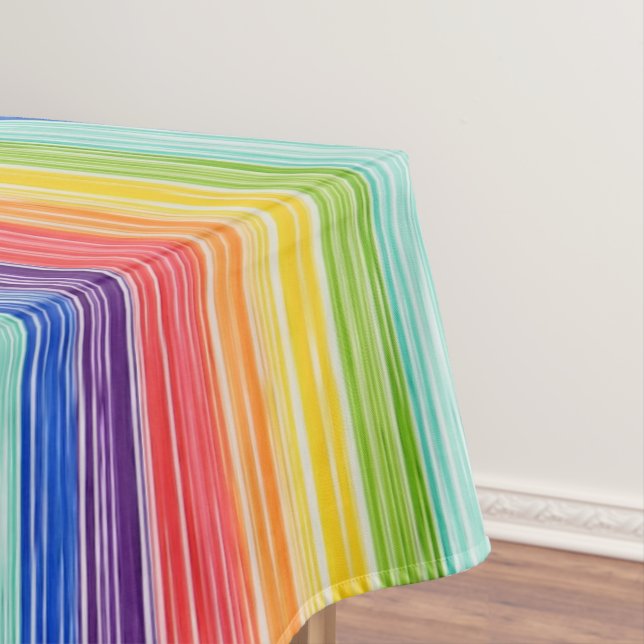 Untidy rainbow stripes tablecloth (In Situ)