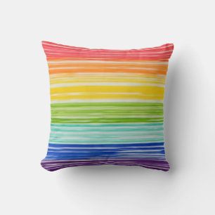 Untidy rainbow stripes throw pillow